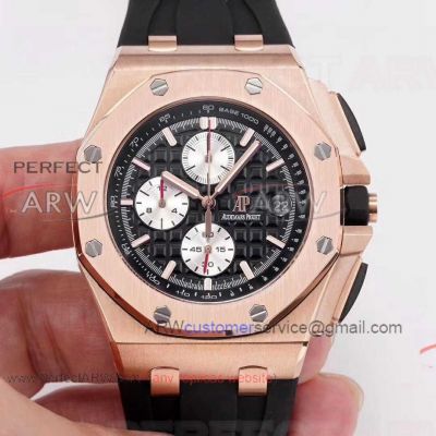 Perfect Replica Audemars Piguet Royal Oak Offshore Rose Gold Case Black Face Chronograph 44mm Watch